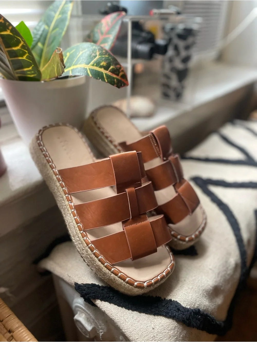 ASOS Brown Leather Espadrille Slide Sandals